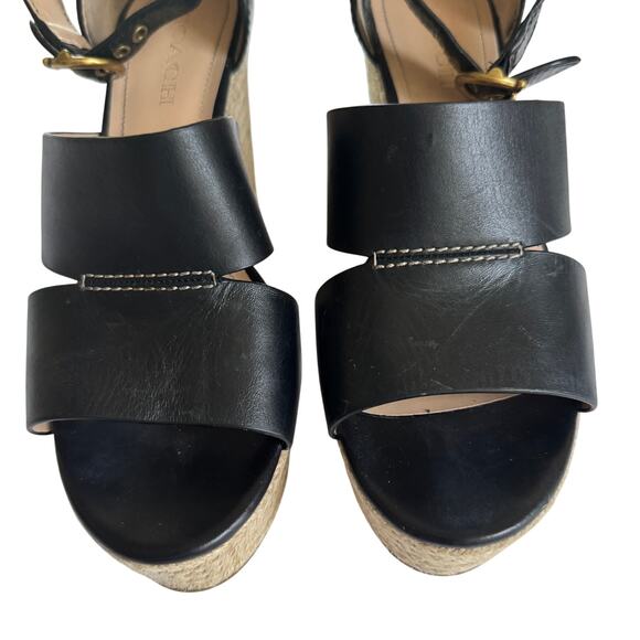 Coach Sandals Women's Black 10 Isla Wedge Ankle Closure Espadrille Heels - Picture 4 of 11